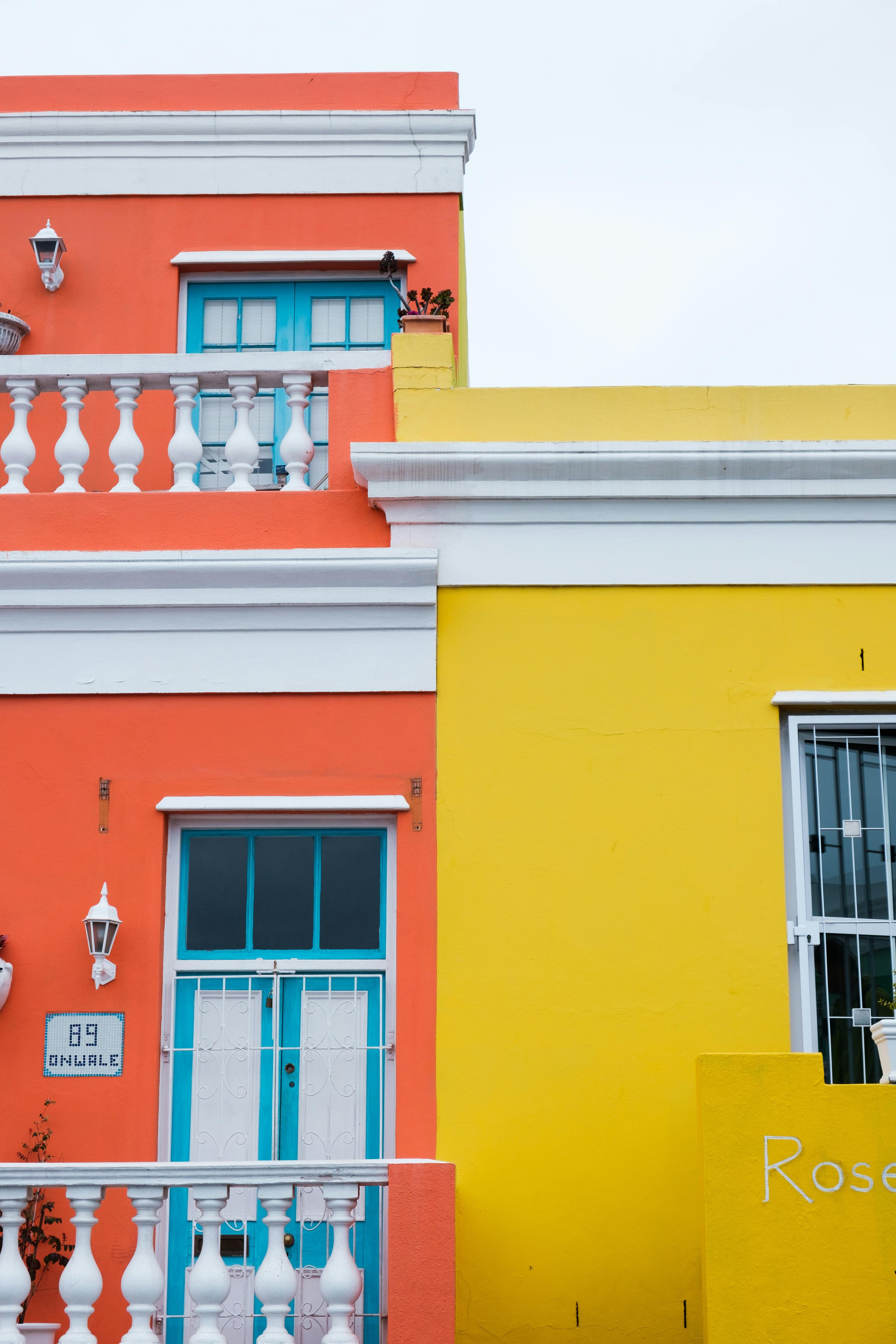 Pastel-painted houses lining a cobbled street in the Bo-Kaap quarter
