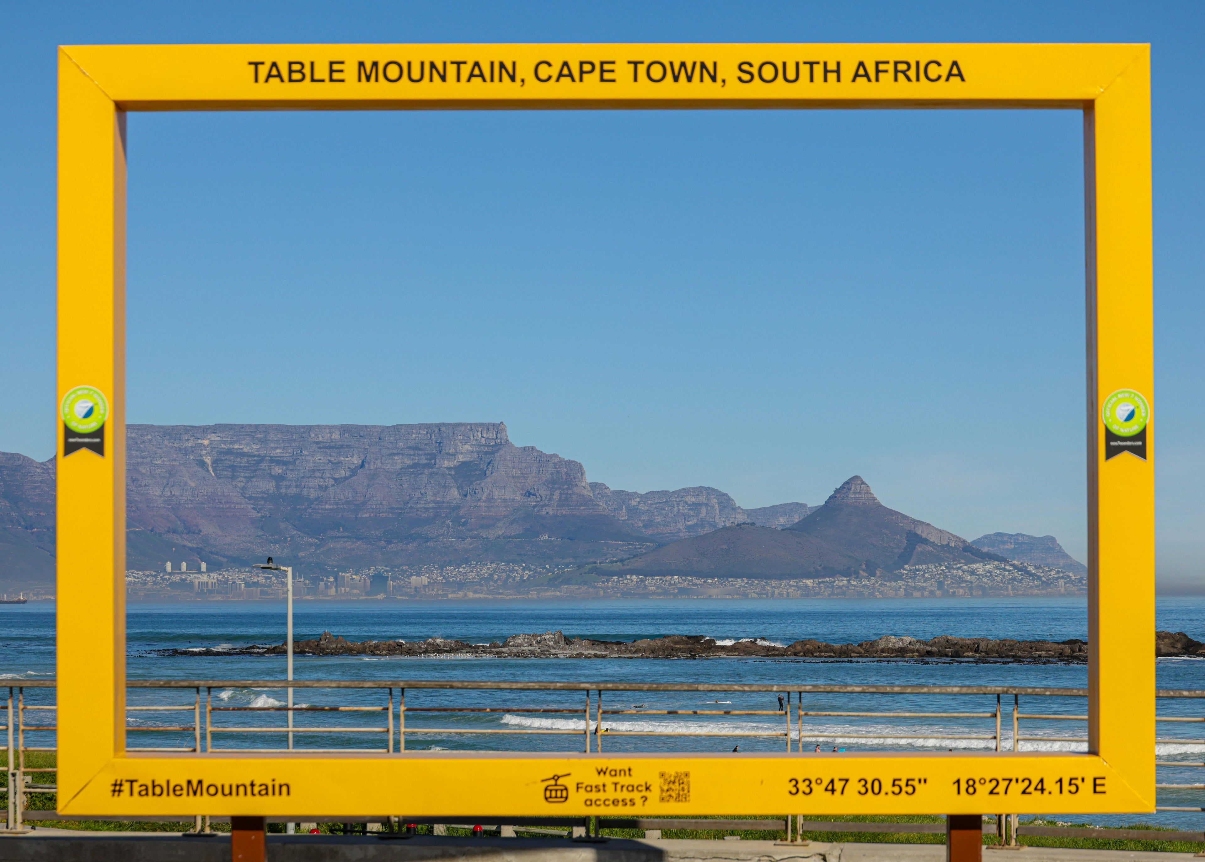 Cape Town skyline viewed from the flat summit of Table Mountain